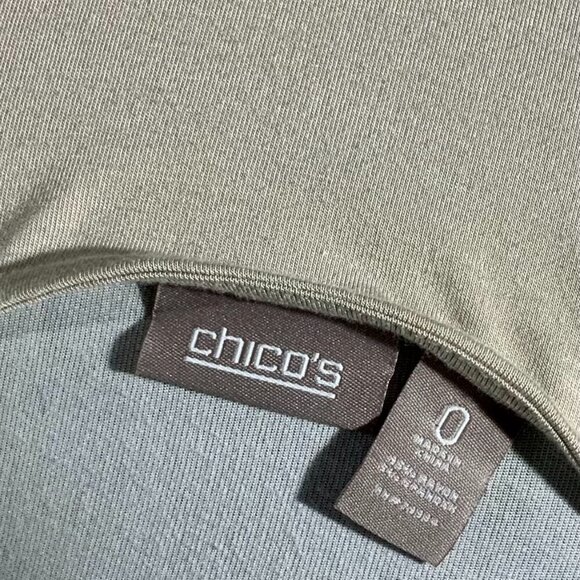 Chicos Womens Small Beige Blue Scoop Neck Stretch Quarter Sleeve Striped Top - Picture 4 of 9